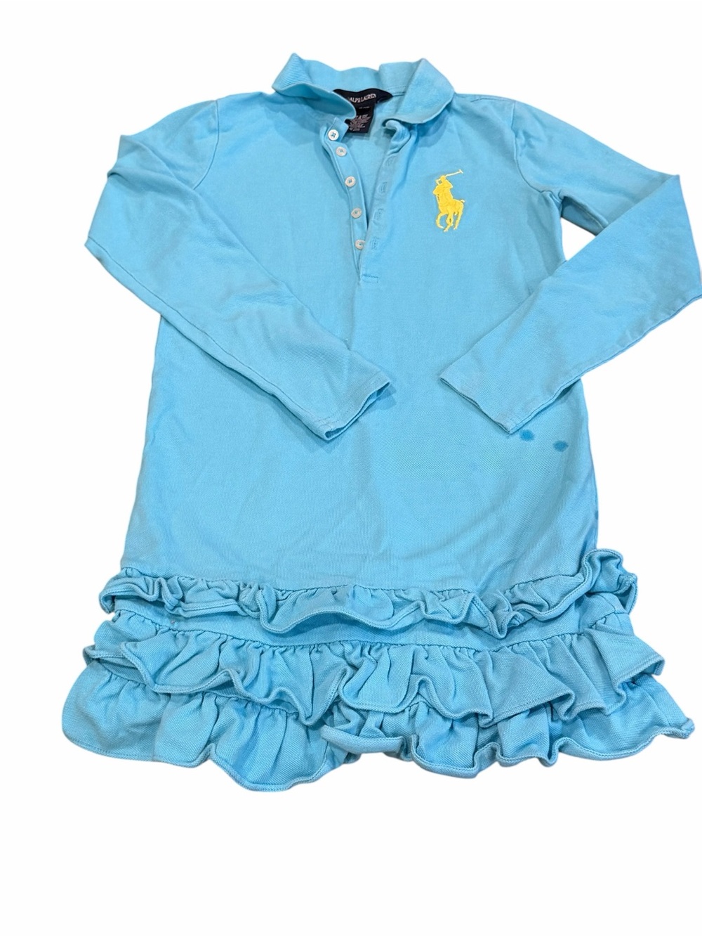 Ralph Lauren, Light Blue Polo Ruffle Hem Dress with Yellow Pony, Size 8-10